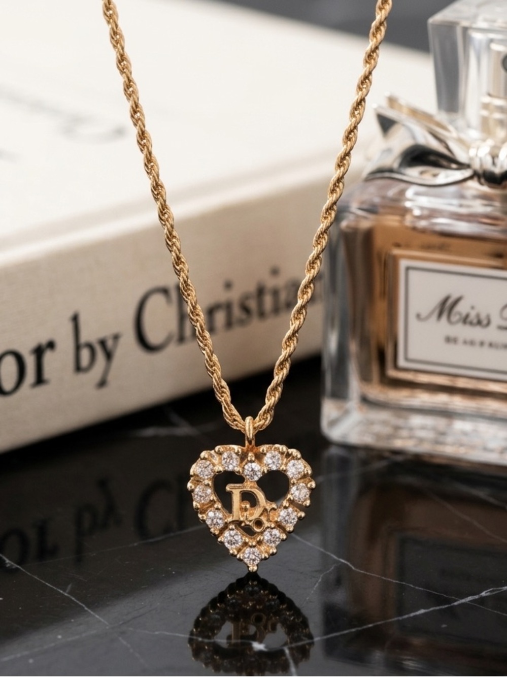 Vintage Christian Dior Heart CD Logo Necklace